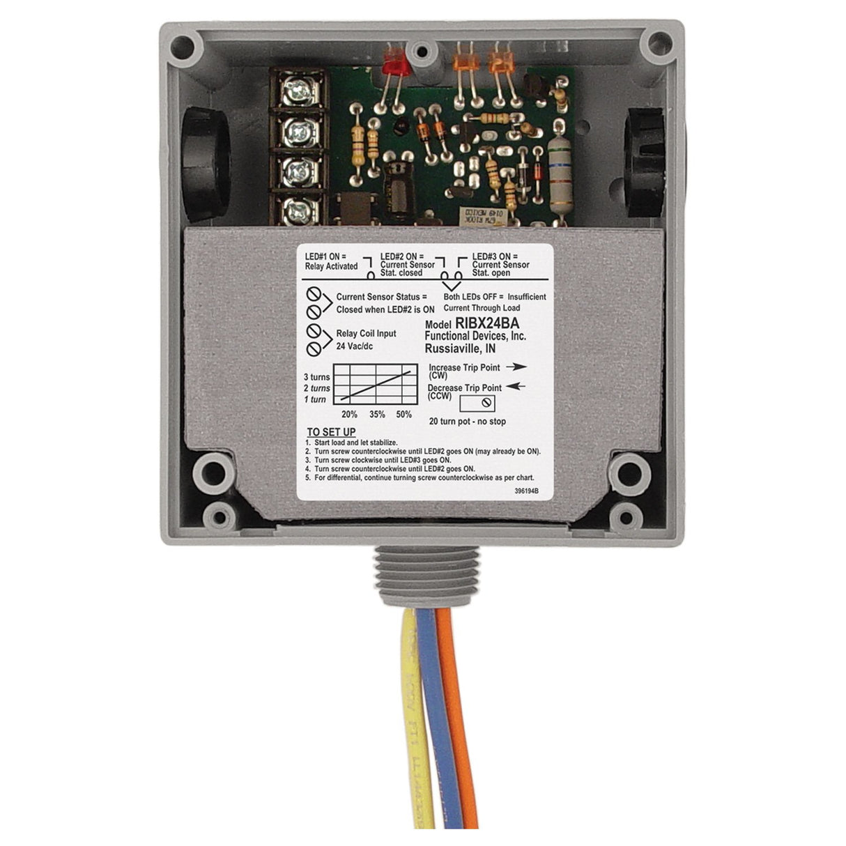 RIBX24BA | Functional Devices | SPDT RIB RELAY WITH BUILT IN CURRENT SWI
