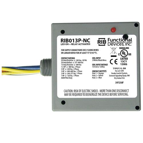 RIB013P-NC | Functional Devices | Encl Relay 20A 3PST-NC 120Vac