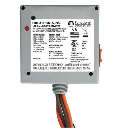 RIB01P30-S-NC | Functional Devices | Power Relay 30 Amp DPST-N/C Coil Sid