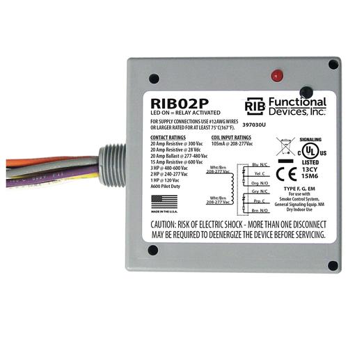RIB02P | Functional Devices | Enclosed relay; 20amp; DPDT; 208-277Vac