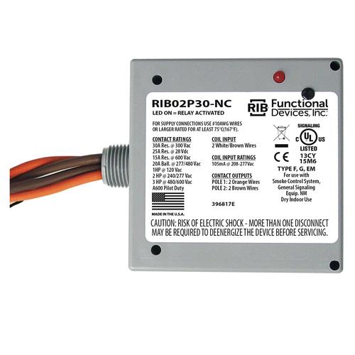 RIB02P30-NC | Functional Devices | Power Relay 30 Amp DPST-N/C 208-277 V