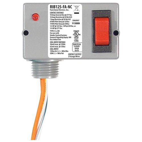 RIB12S-FA-NC | Functional Devices | Polarized Relay 10 Amp SPST-N/C Overr