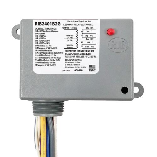 RIB2401B2G | Functional Devices | Enclosed Relay 20 Amp DPDT with 24 Vac/d