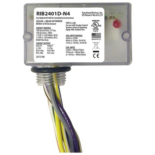 RIB2401D-N4 | Functional Devices | DPDT 10a, 24vdc-120vac, Nema 4