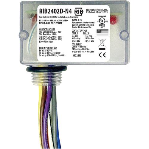 RIB2402D-N4 | Functional Devices | Pilot Relay 10 Amp DPDT 24 Vac/dc/208
