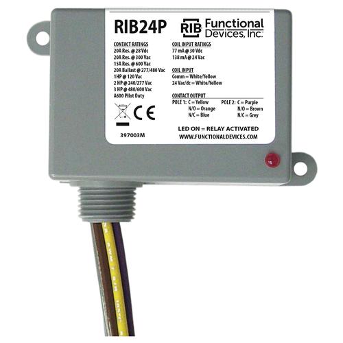 RIB24P | Functional Devices | 20AMP RELAY DPDT 24VAC/DC