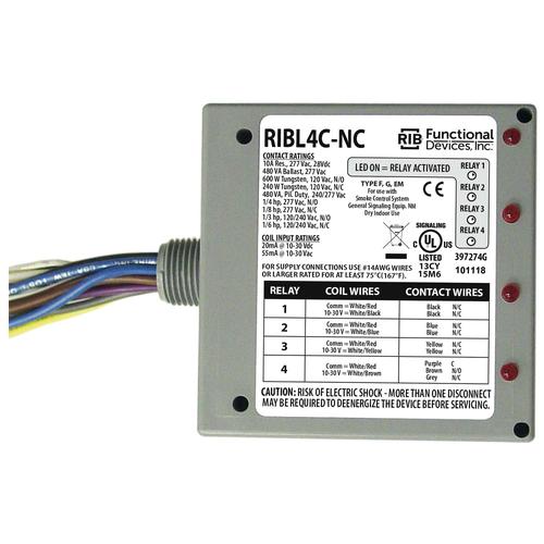RIBL4C-NC | Functional Devices | Pilot Relays 10 Amp 3 SPST-N/C 1 SPD
