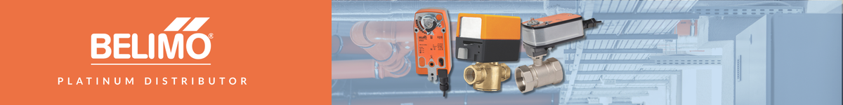 Building Controls & Solutions recognized as a 2025 Belimo Platinum Distributor – featuring Belimo logo and actuator background in orange theme.