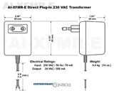 AI-XFMR-E | Contemporary Control Systems | WALL-MOUNT TRANSFORMER 220VAC