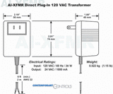 AI-XFMR | Contemporary Control Systems | WALL-MOUNT TRANSFORMER 120VAC (nom)