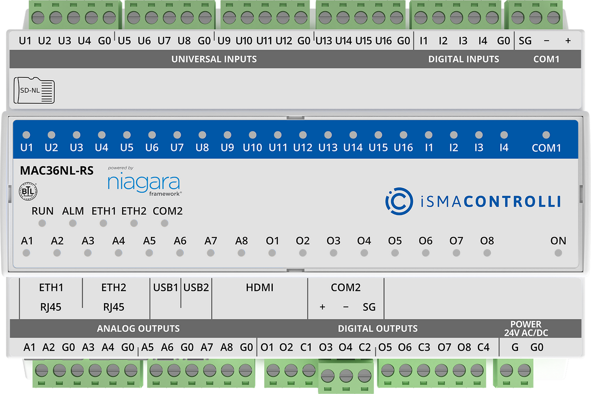 iSMA-B-MAC36NL-RS | iSMA Controlli | Controller hardware, 2xRS485, 2xETH,