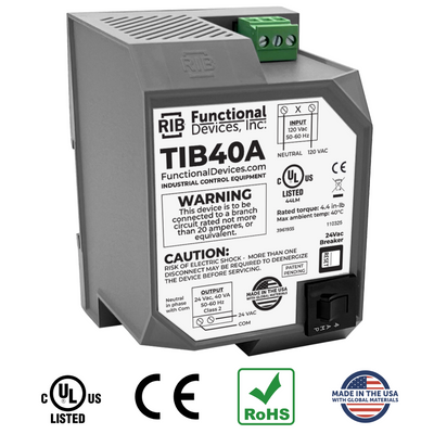 Power Supply Housed 40VA 120-24Vac UL Class 2, DIN Rail Mount