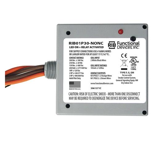 RIB01P30-NONC | Functional Devices | Power Relay 30 Amp DPST-N/O/N/C 120 V
