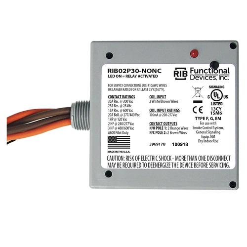 RIB02P30-NONC | Functional Devices | Power Relay 30 Amp DPST-N/O/N/C 208-2