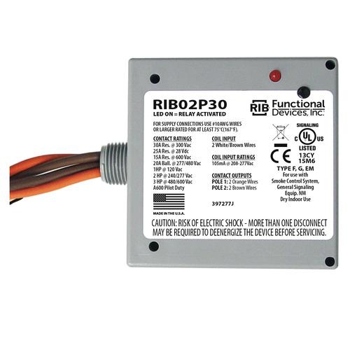 RIB02P30 | Functional Devices | Enclosed Relay 30Amp DPST 208-277Vac