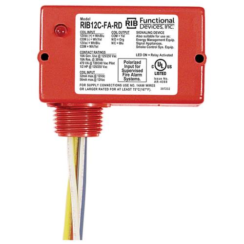 RIB12C-FA-RD | Functional Devices | Polarized Relay 10 Amp SPDT 12 Vac/dc