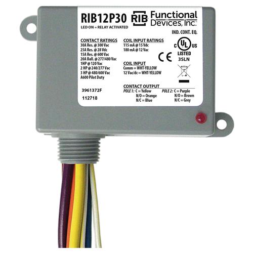 RIB12P30 | Functional Devices | Power Relay 30 Amp DPDT 12 Vac/dc Coi