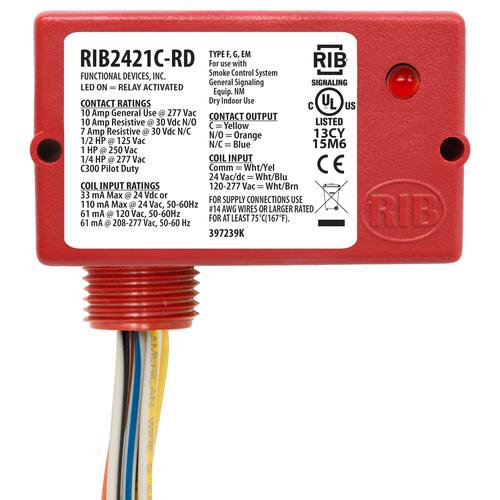 RIB2421C-RD | Functional Devices | Pilot Relay 10 Amp SPDT 24 Vac/dc/120