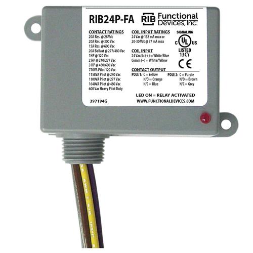 RIB24P-FA | Functional Devices | Polarized Relay 20 Amp DPDT 24 Vac/dc