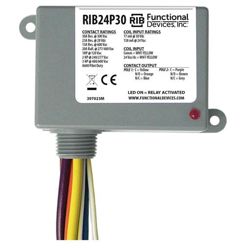 RIB24P30 | Functional Devices | Enclosed Relay, 30Amp DPDT 24VAC/DC